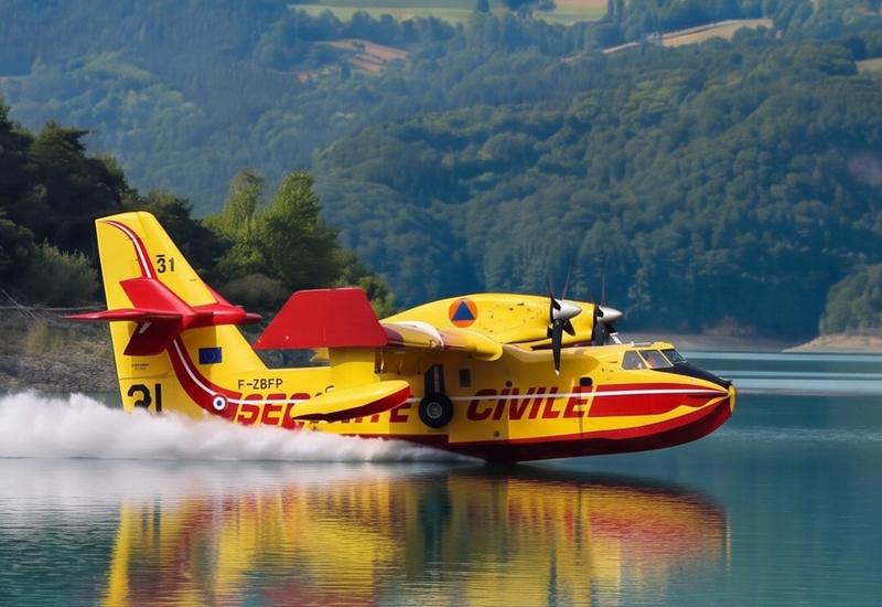 Un canadair écopant sur le lac de Monteynard